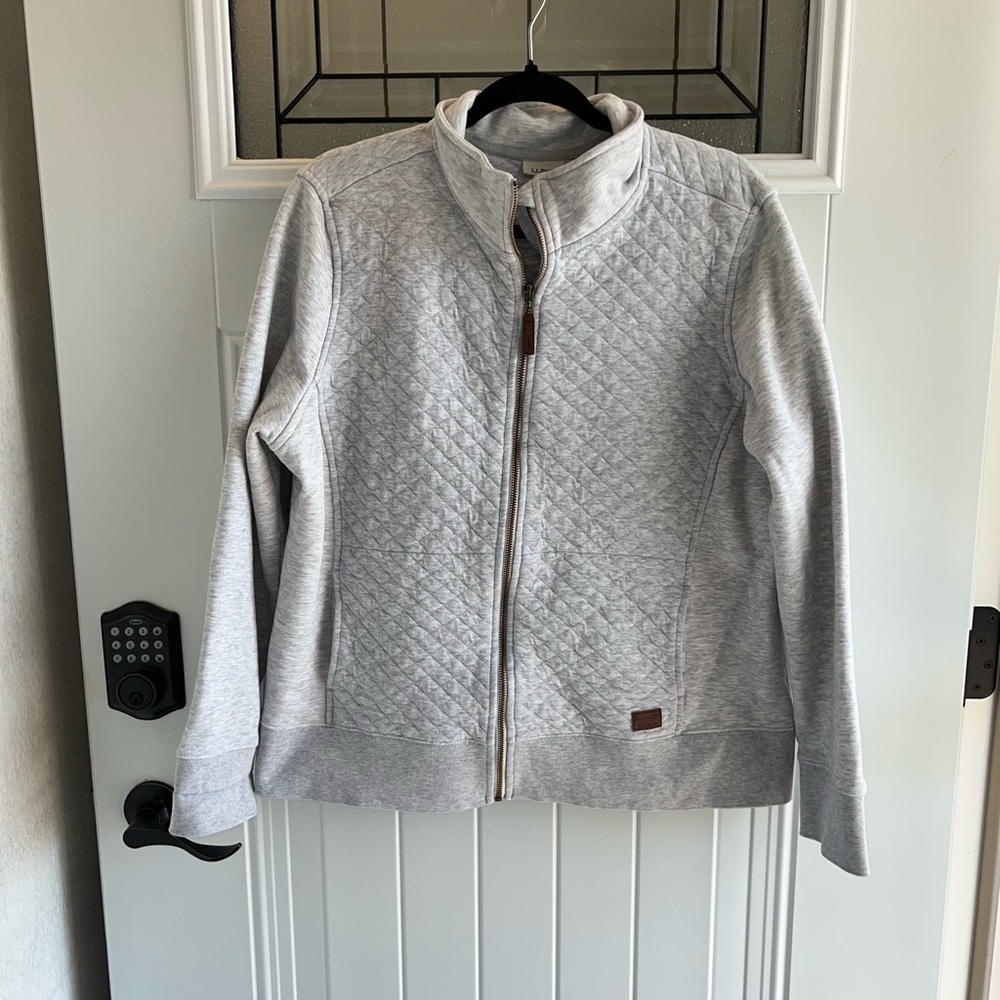 LL Bean Grey Quilted Collared Jacket Size Large